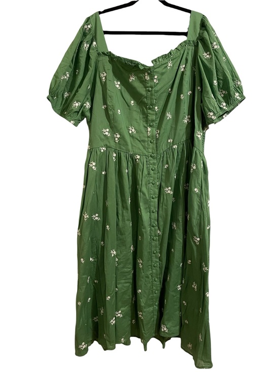 JessaKae Dresses & Skirts - JESSAKAE Juniper Dress in Cool Green Floral Embroidered Cotton Puff Sleeve 4X